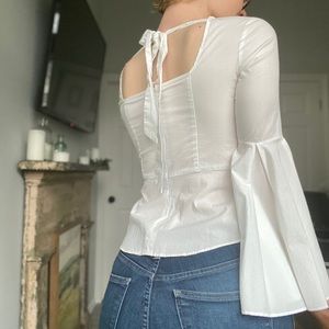 White Bell Sleeved Peplum Style Top